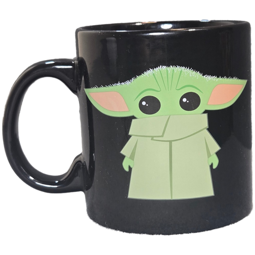 Star Wars The Mandalorian Grogu Baby Yoda Black Ceramic Mug 20oz Silver Buffalo